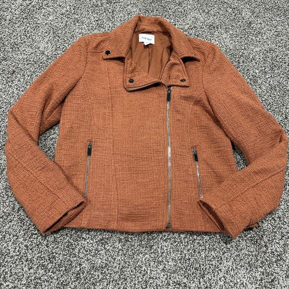 Nine West Jackets & Blazers - Nine West Women's Mocha Textured Knit Asymmetrical Zip Pockets Moto Jacket Small